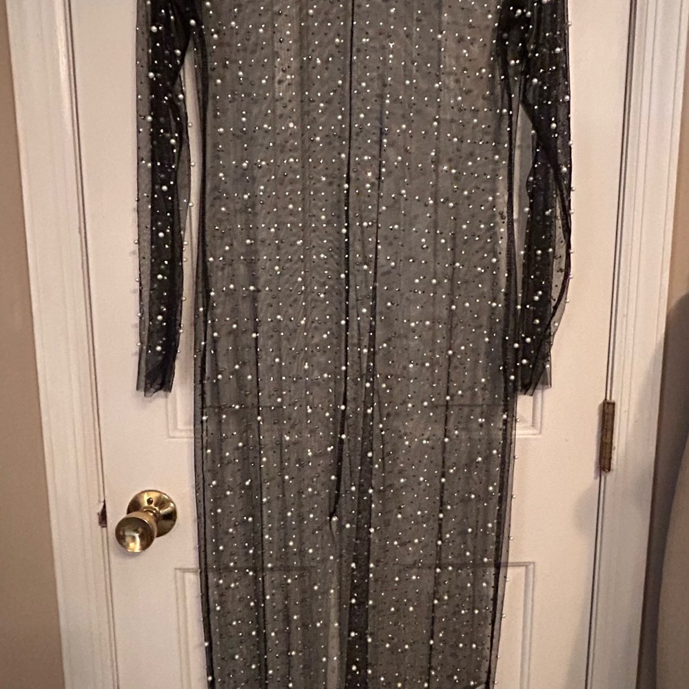 NWOT Elegant Black Pearl and Rhinestone Dress Overlay